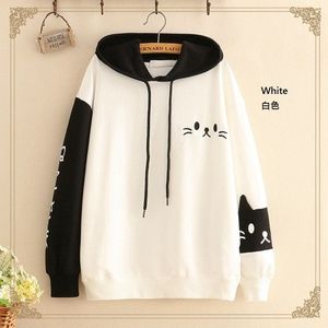 Cat Graphic Two-Tone Black White Hoodie